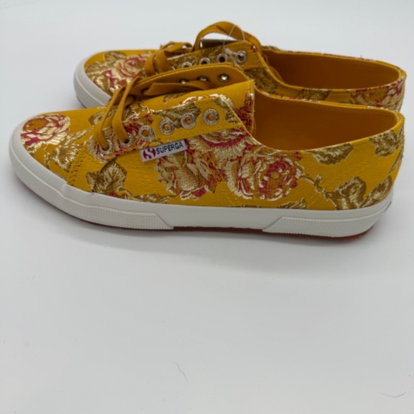 Superga Women’s 11 Canary Yellow Floral Brocade Sneakers With Red & Gold NWT - Picture 2 of 14